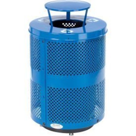 GLOBAL EQUIPMENT Outdoor Perforated Steel Recyling Can W/Rain Bonnet Lid   Base, 36 Gal, Blue 261927RBLD
